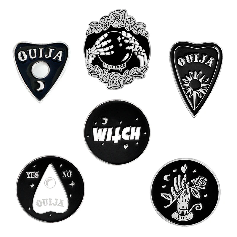 Love You To Pin Ouija ведьма магический шар руки Кость Броши с розами для друзей мастера