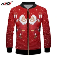 ujwi snowflake christmas man zip jacket 3d printed lovely anime santa claus mens clothing large size polyester coat