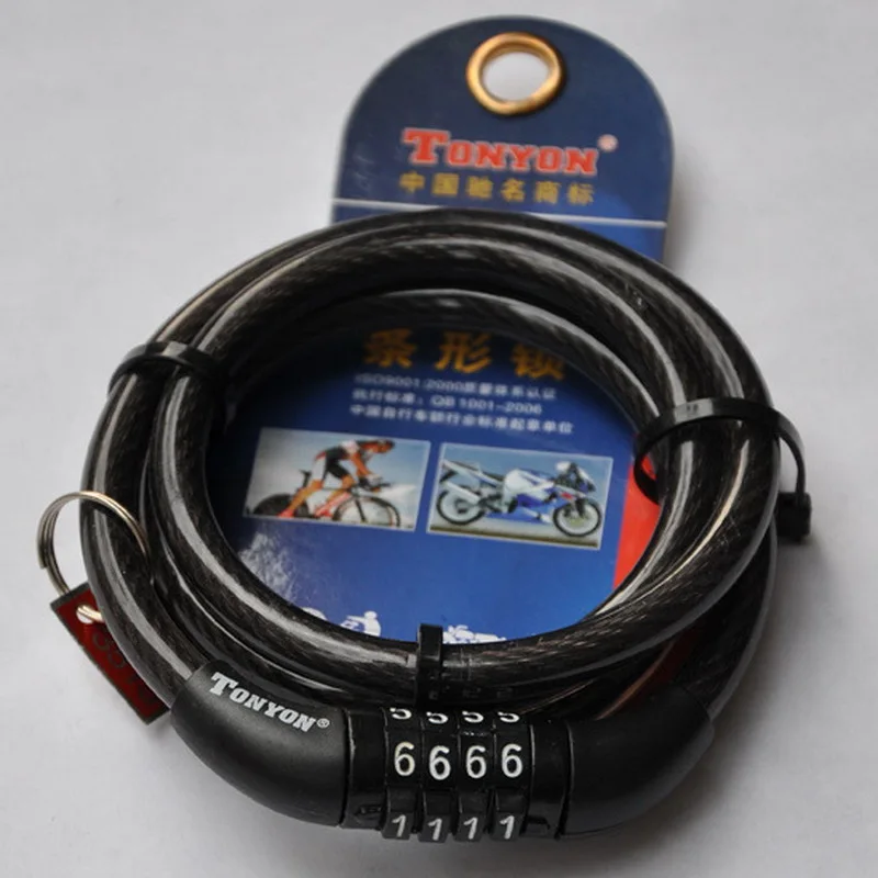 Замок Tonyon велосипедный с 4 значным кодом 1200 мм x 8 со стальным тросом|bicycle alarm lock|bicycle
