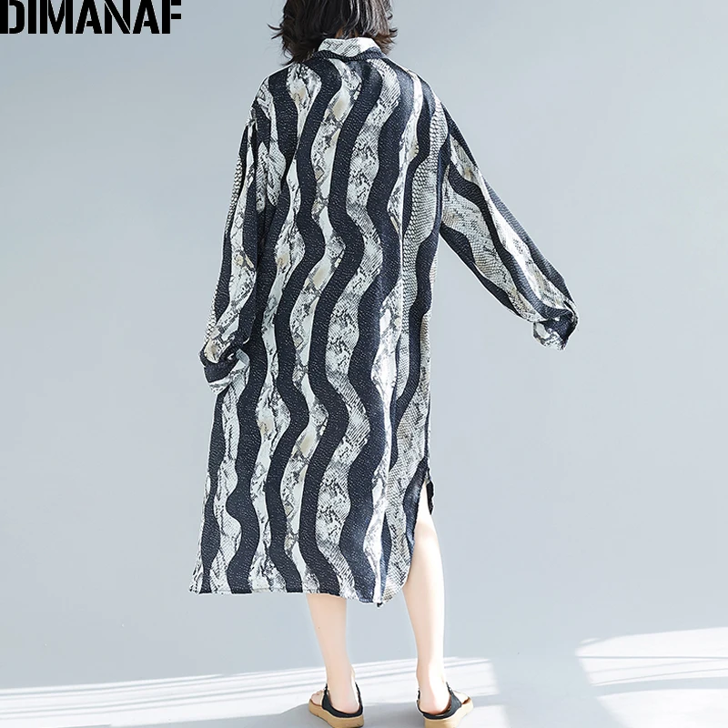 DIMANAF женское платье большого размера с длинным рукавом весеннее Vestidos винтажное