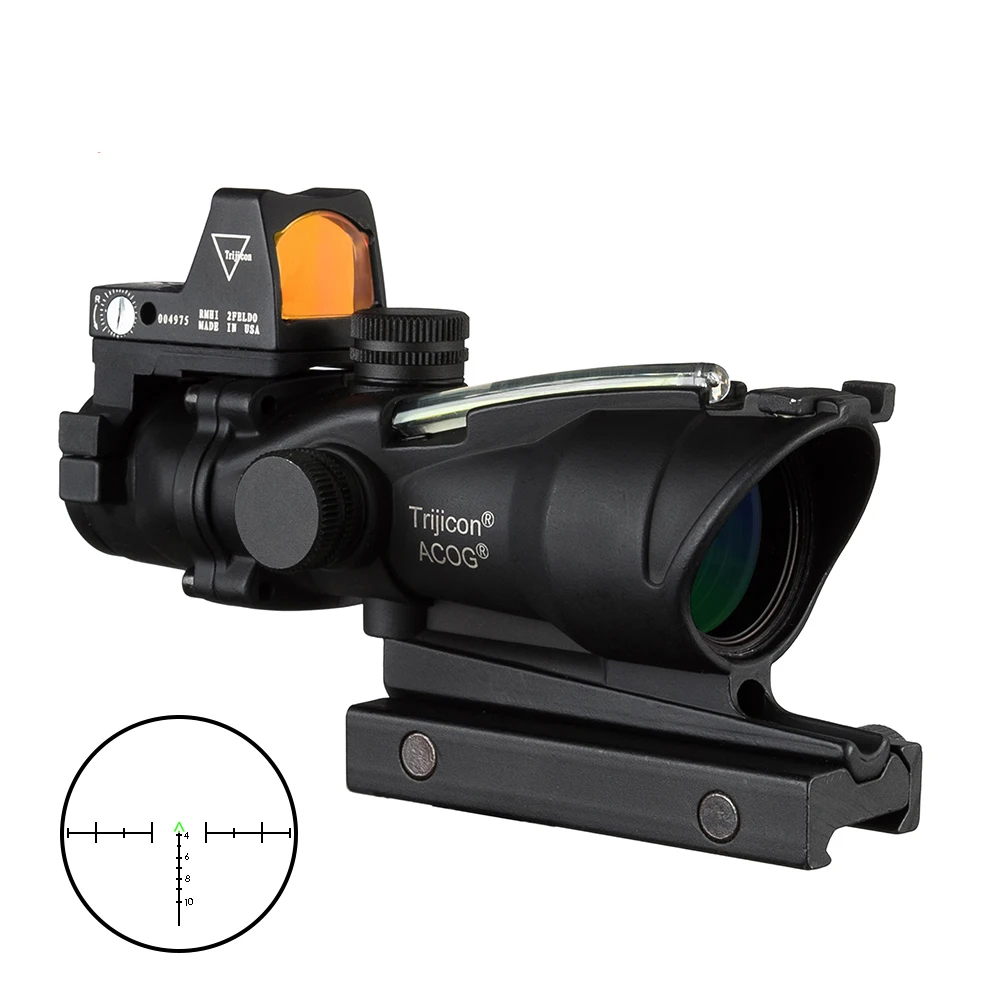 Acog 4x32 оптический прицел Cahevron сетка волокно зеленый подсвеченный красным с Rmr мини