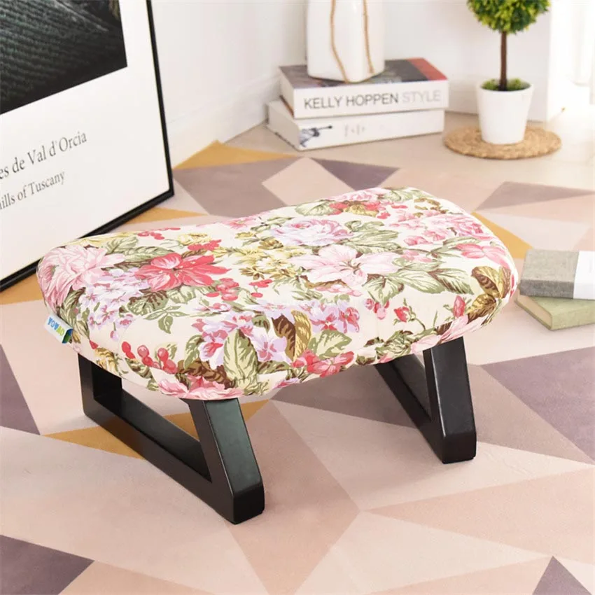 flowers Nodic Современные Простые прямоугольные низкие табуреты с твердой деревянной ноги Османов гостиной Сменная обувь железная Мягкая табуретка - Цвет: flowers