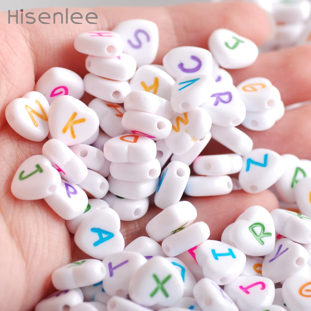 Цветные шрифты Hisenlee 4x11 мм 100 шт. акриловые белые в форме сердца случайная упаковка