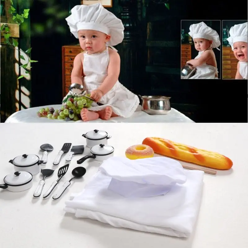

Baby Photography Props Little Chef Hat White Stretch Wrap Cook Creative Newborn Accessories