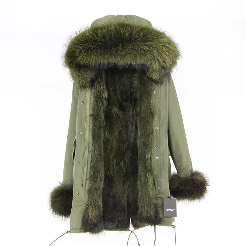 OFTBUY 2019new parkas зимняя куртка женская парка натуральный мех пальто натуральный большой енот меховой воротник Лисий меховой вкладыш - Цвет: green coat
