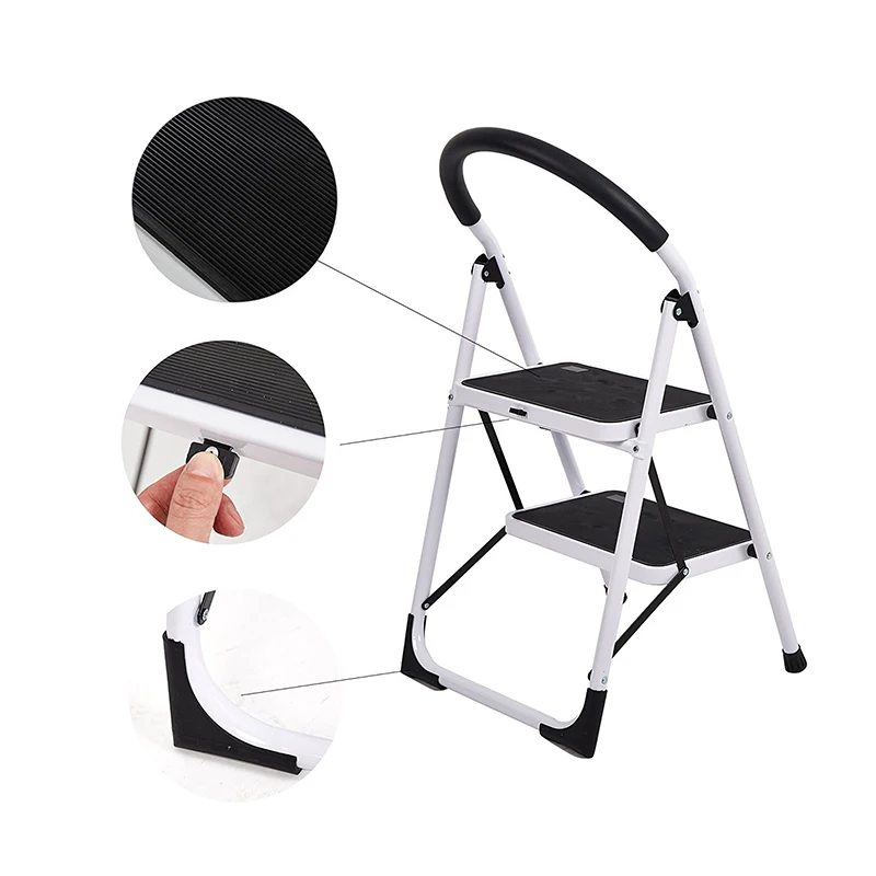 

2-Step Household Folding Step Stool Super Strong Piper Pedal Ladder with Rubber Hand Grip,330-Pound Capacity, White