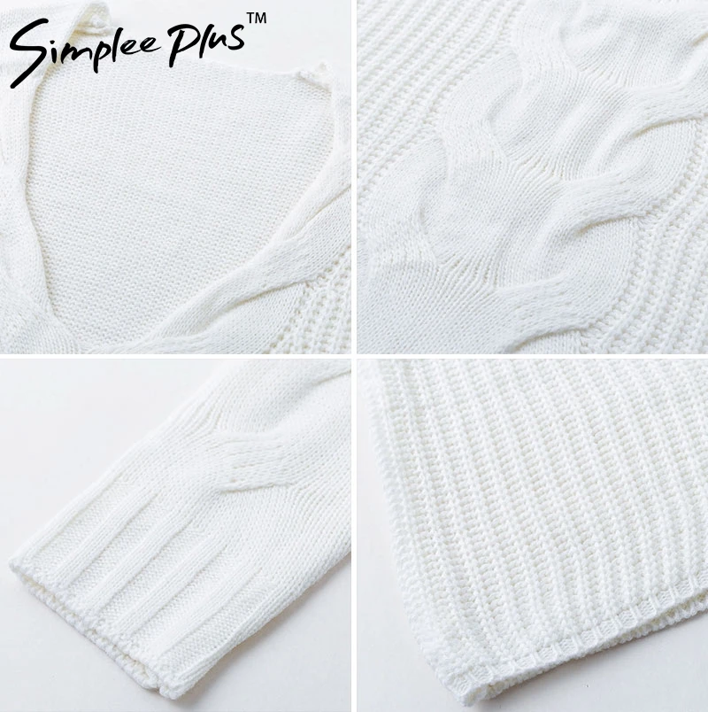 Simplee Plus Sweater Size Women Spring Autumn Pullovers Long Sleeve V Neck Tops Casual For women knitted sweaters | Женская одежда