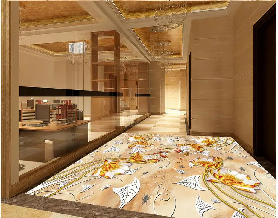 Напольная живопись 3D обои Lotus высококлассные Рельефные картины Нескользящие