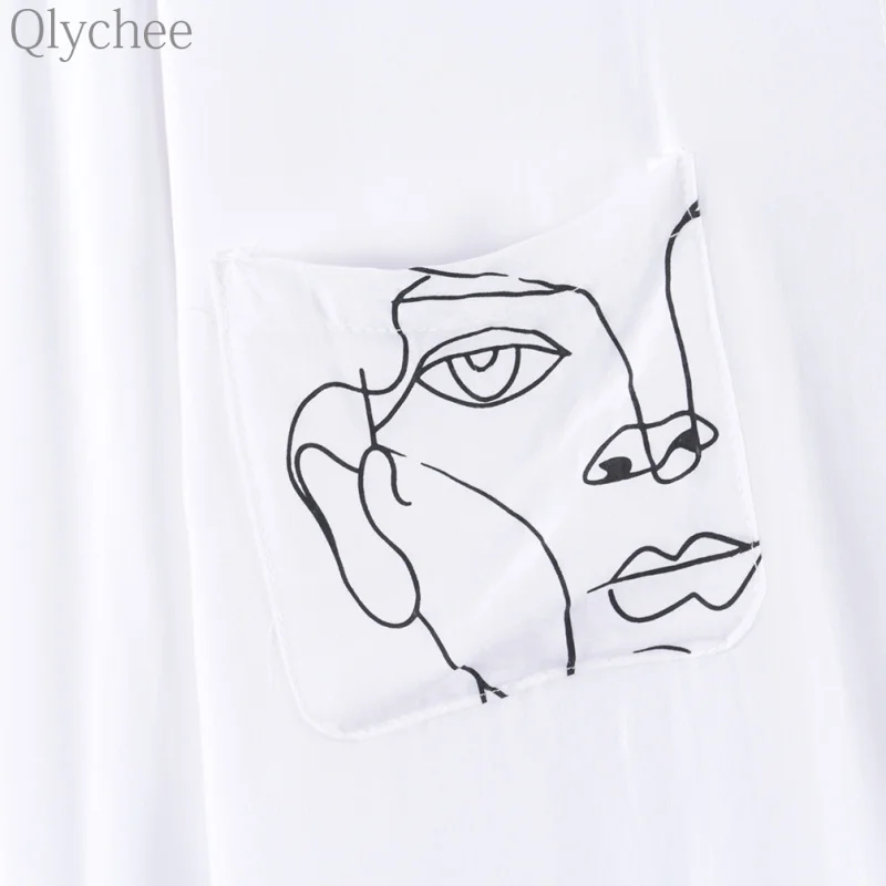 Qlychee Весна Элегантный для женщин Harajuku стиль рубашка уход за кожей лица печати