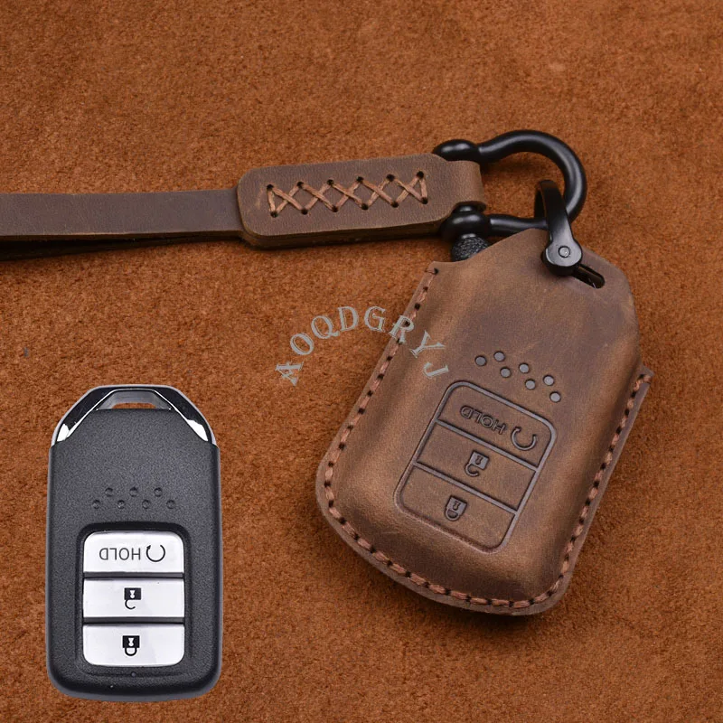 Three button brown Аксессуары для стайлинга автомобилей роскошная кожаная сумка для ключей, пригодная для хонда аккорд CR-V Fit XRV URV HRV CITY Case Keyholder 1 шт - Название цвета: Three button brown