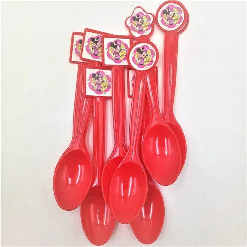 spoon Минни Маус вечерние украшения для детей подарки на день рождения скатерть кружки, тарелки, салфетки, колпачок Конфета попкорн коробка розовый красный золотой - Цвет: spoon