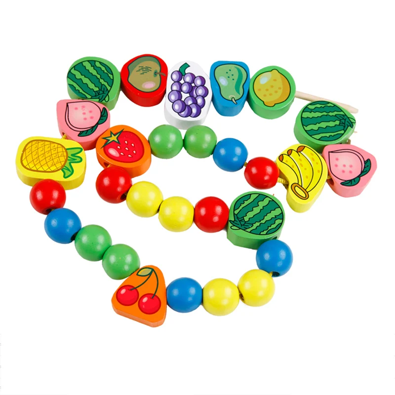

Materials Montessori Educational Wooden Toys For Children 3D Puzzles Cartoon Fruit Pattern Stringing Beads Bricks Teaching Aids