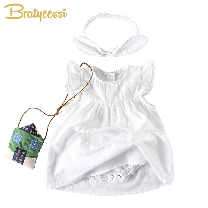 Милое белое платье принцессы для детей хлопковое с рукавами воланами крещения