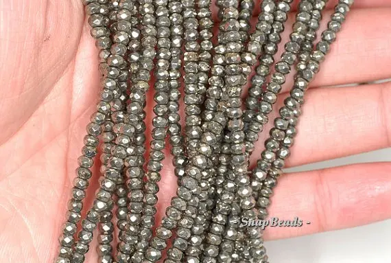 

4x3mm Iron Pyrite Gemstone Grade AA Faceted Rondelle Loose Beads 15.5 inch Full Strand (90190672-137)