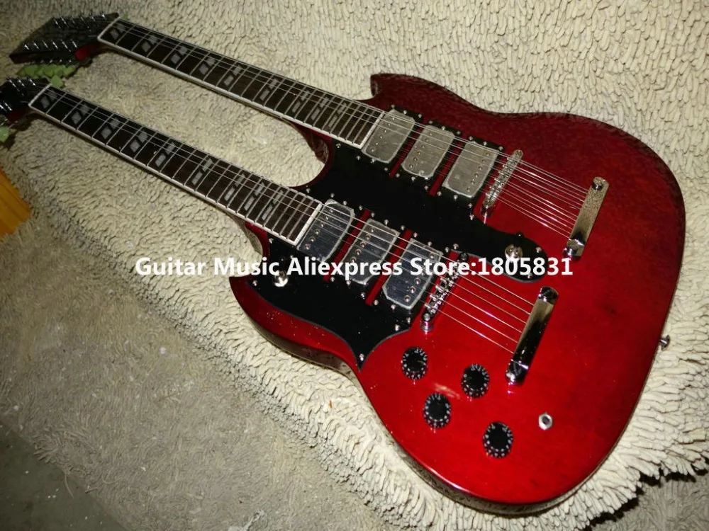 Левша гитары красный 3 пикапы двойной электрическая гитара Высокое качество