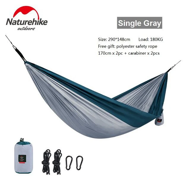 1 Person Gray Naturehike открытый один двойной гамаки утолщаются Кемпинг висячая спальная кровать походные качели Портативный Сверхлегкий путешествия пикник - Цвет: 1 Person Gray