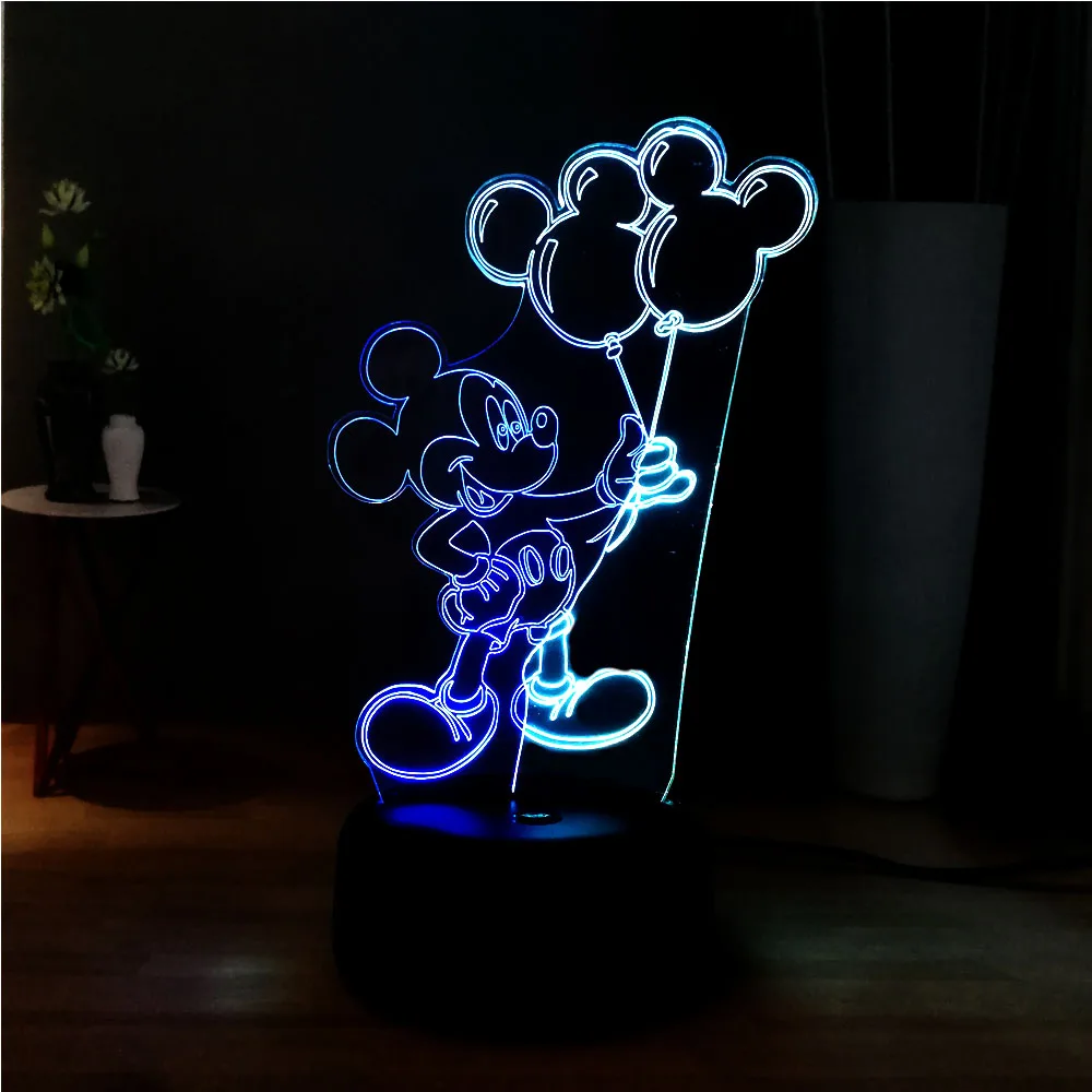 Новая 3D иллюзия Лампа Новинка Микки милый светодиодный сенсорный ночник USB