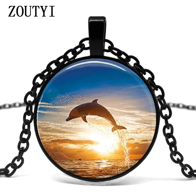2018/фотография дельфина ожерелье с подвеской из стекла для мужчин и женщин