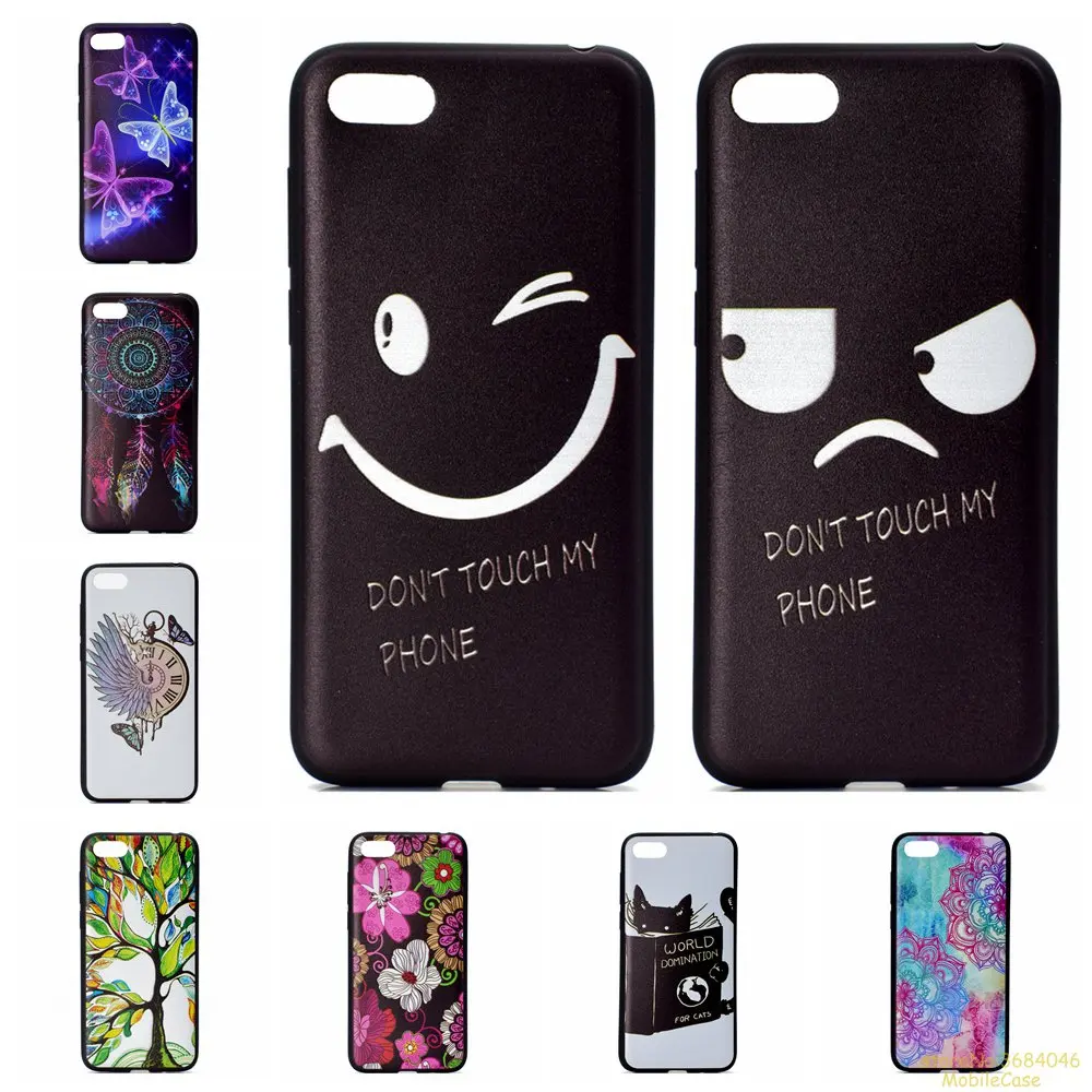 high Quality black Silicone TPU phone case For Huawei Y5 2018 cover with butterfly SmileyFace flower lifeTree Painted coque | Мобильные