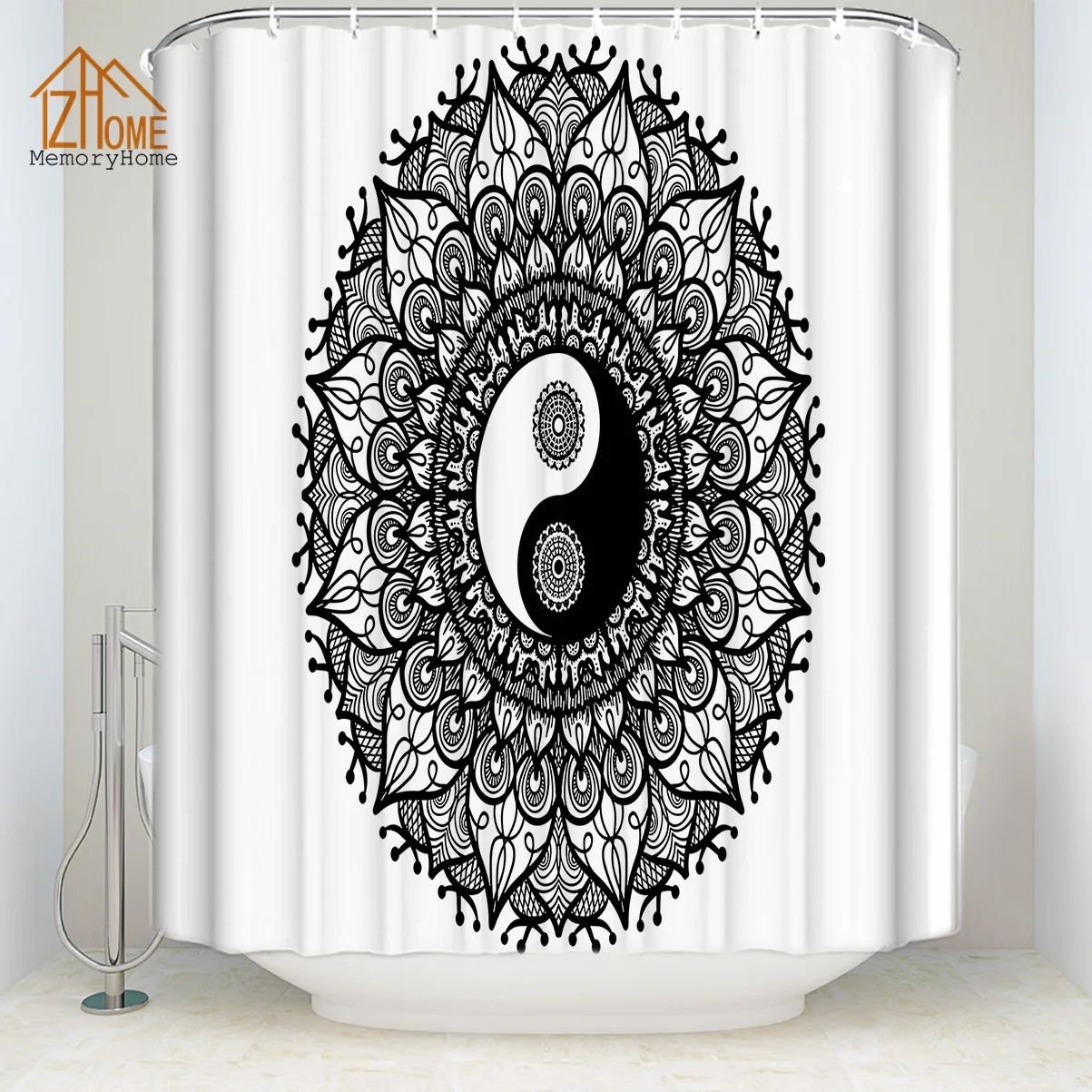 Memory Home Black White Print Mandala Tai Chi on Customize Waterproof Polyester Fabric Hotel Apartment Bathroom Decor | Дом и сад