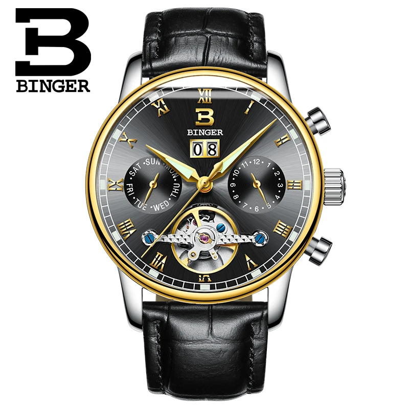 Швейцарские мужские часы BINGER люксовый бренд Tourbillon fulll водонепроницаемые