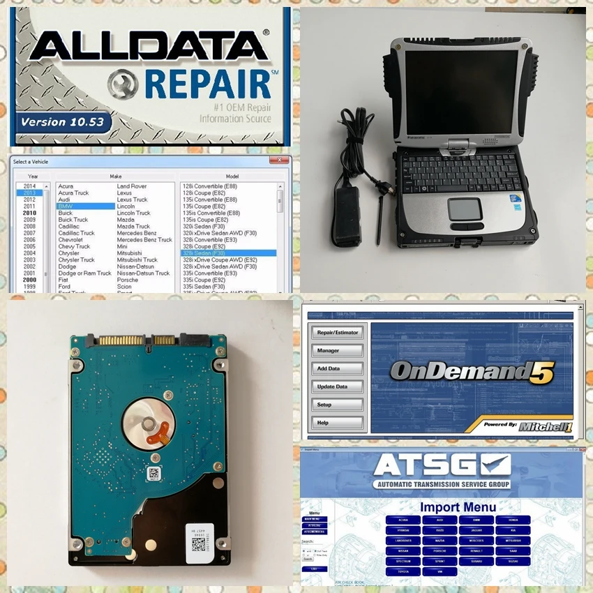 

Alldata 10.53 M.itchell ondemand 2015 ATSG 2012 installed well on used laptop Toughbook CF-19 4G with 1TB Internal HDD hard-disk