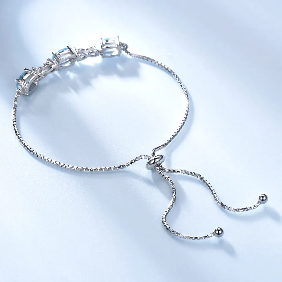 UMCHO Famous Brand Real 925 Silver Bracelet Oval Natural Sky Blue Topaz Bracelets Free expansion Romantic Jewelry For Women Gift | Украшения