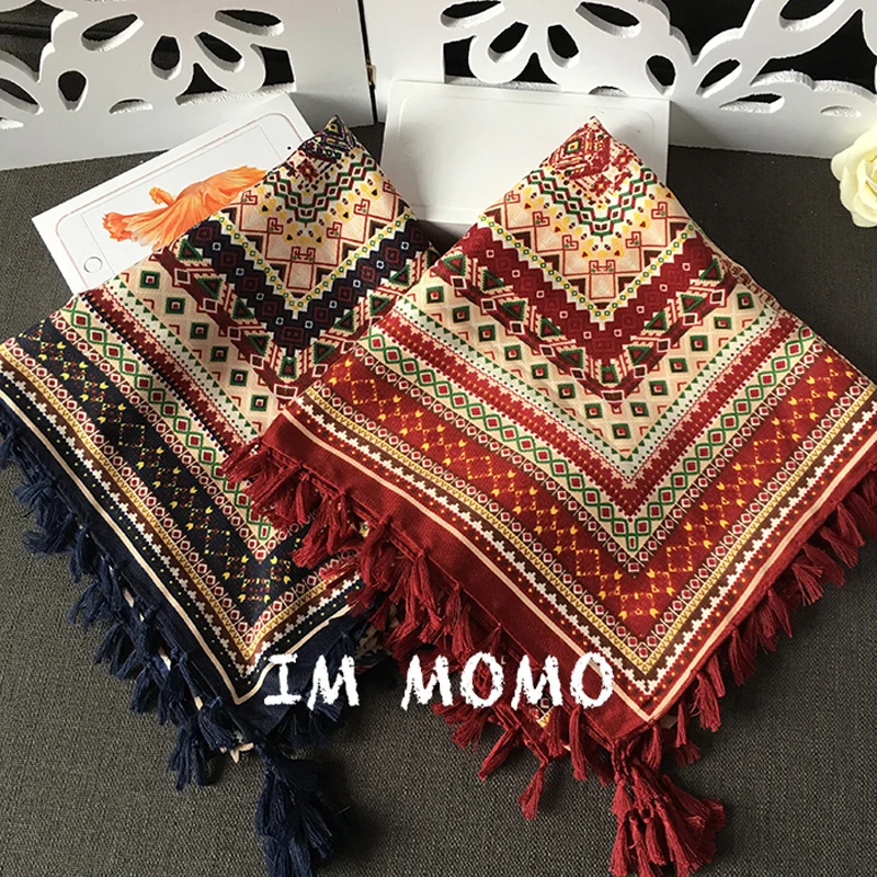 Новый Этнический стиль брендовая квадратная кисточка хлопковый шарф хиджаб шаль