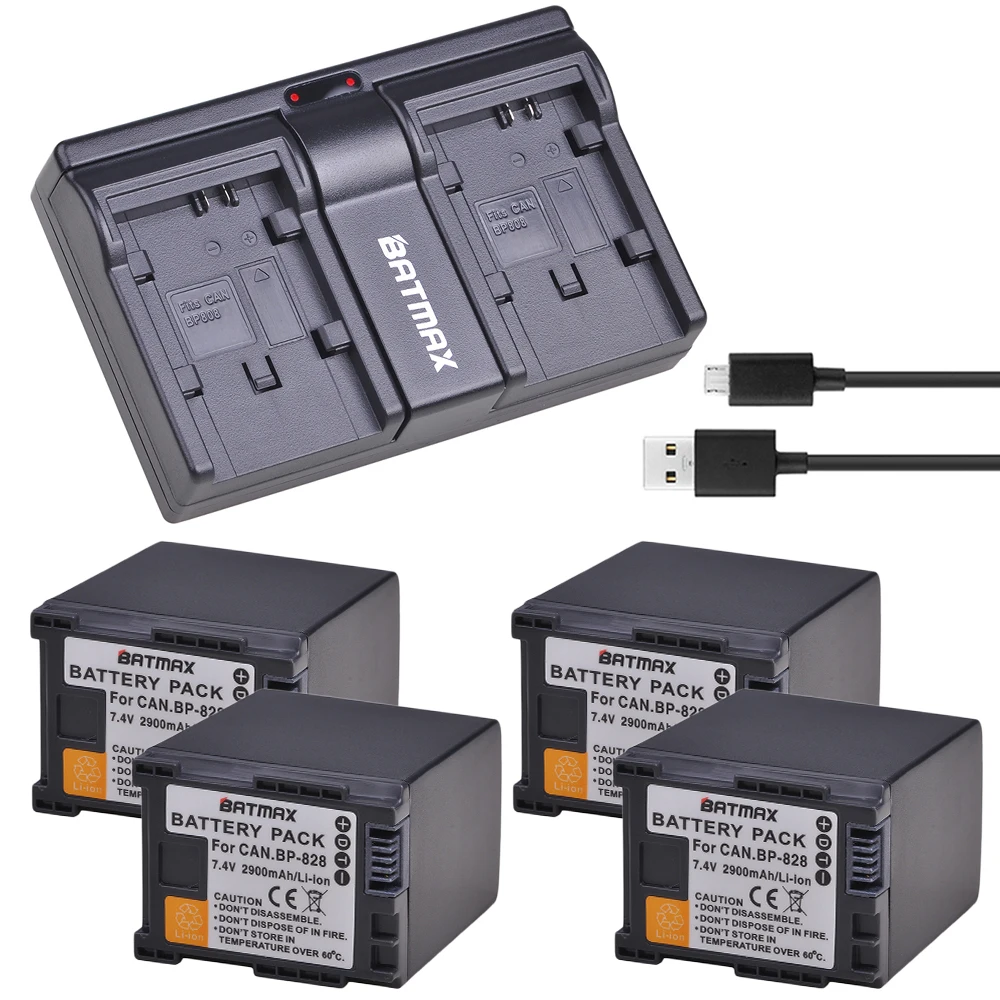 2900 мАч 4 шт. BP-828 BP828 батарея+ USB Двухканальное зарядное устройство для Canon VIXIA HF G30, G40, XA20 и XA25 видеокамеры батареи