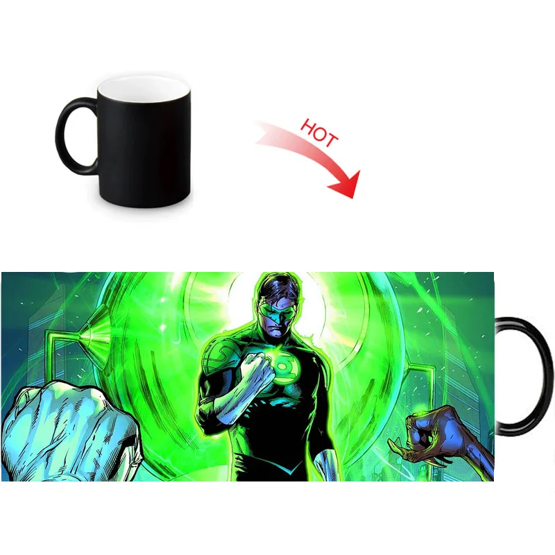 Green Lantern Magic DIY Mugs Heat Changing Color Water Milk Coffee Cup Black Transforming White Mug Gift Idea | Дом и сад