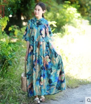 

New products listed in the summer of 2018, 100% of the original design of high-end loose big yards of cotton linen women dress