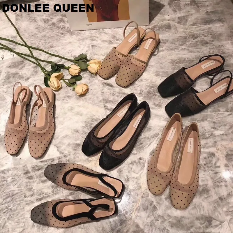 2019 г. модные брендовые босоножки в горошек на низком каблуке с ремешком сзади