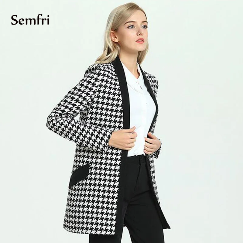 Semfri элегантный черный и белый жакет для женщин куртка в ломаную клетку 2019 женский