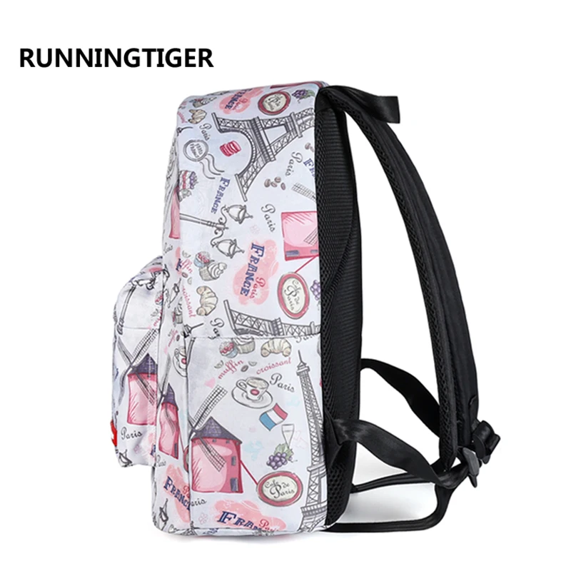Женский рюкзак RUNNINGTIGER с принтом Эйфелевой башни повседневный школьный для