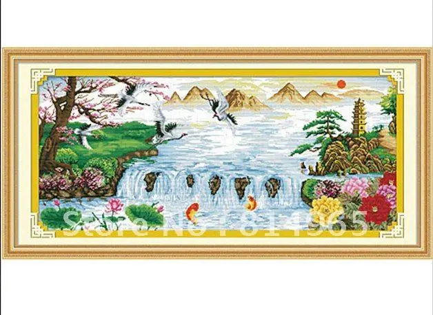 Embroidery Package 2012 Latest style Top-Grade Scenery Tree Mount Water Fish Flowers Cross Stitch Hot Sell Best Quality | Дом и сад