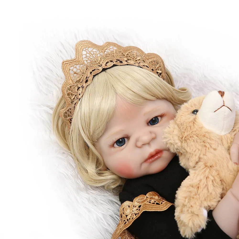 

NPK 22" reborn Baby Doll full body Soft Silicone dolls reborn blond curly hair Lifelike real born dolls bebe gift reborn bonecas