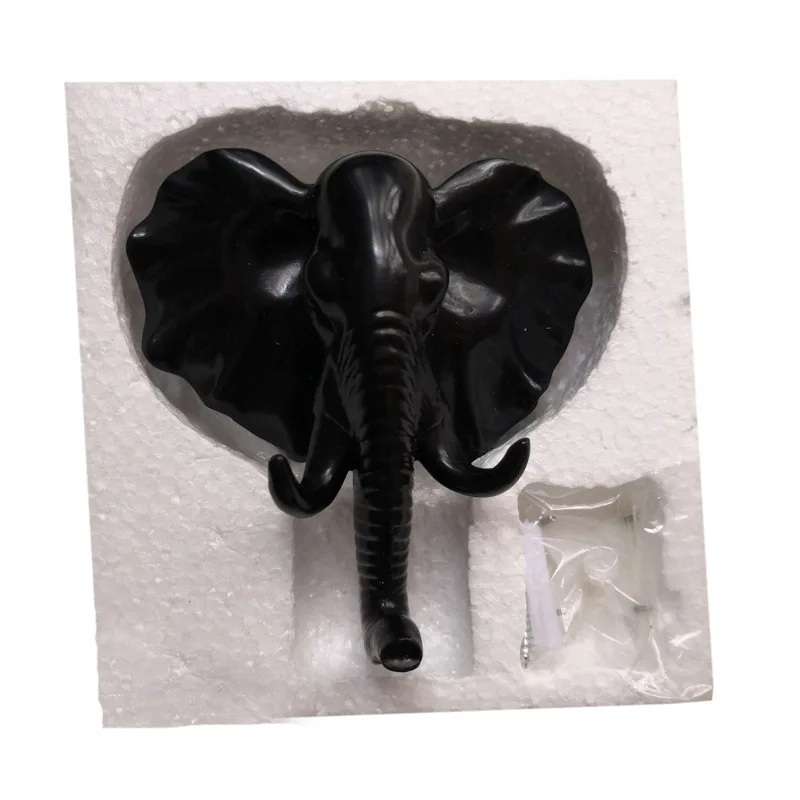 Black Elephant Декоративные настенные крючки в виде головы оленя из смолы, декоративная стойка для одежды, вешалка для одежды с крючками и колпачками, интерьерная витрина, Настенная сумка, органайзер для ключей - Цвет: Black Elephant