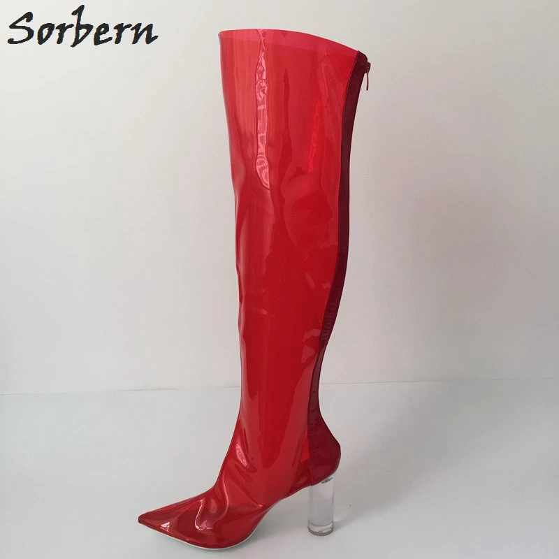 

Sorbern PVC Transparent Boots Women Over the Knee Long Boots Pointed Toe Clear Heels Customized Colors Shoes Women Boots