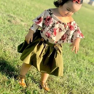 Toddler Kid Baby Girls Solid Color Off Shoulder Long Sleeve Fashion Romper Jumpsuit Outfits Set Clothes Hot Sale