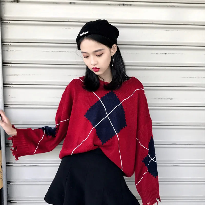 Свитеры для женщин Мода 2018 Осень Зима Топы корректирующие truien dames argyle с длинным