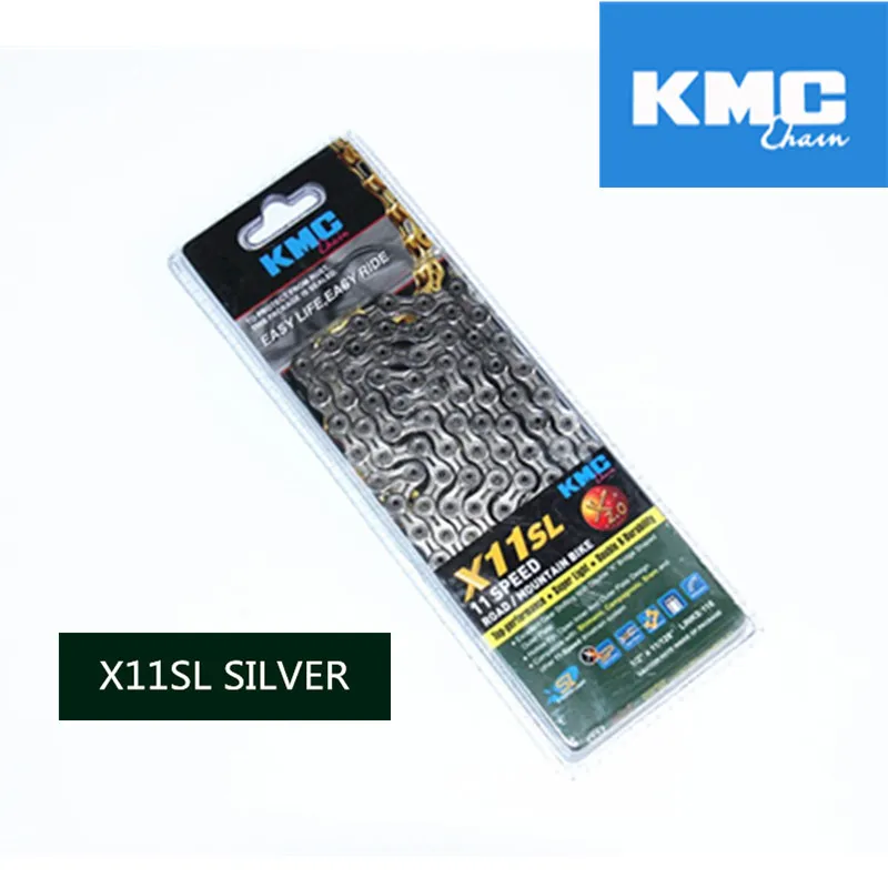Kmc цепь x8 x9 x10 x10sl x11 x11sl Золотая Серебряная цепь mtb дорожный велосипед для shimano цепь 8 9 10 11 скорость 116л цепь велосипед - Цвет: x11sl silver
