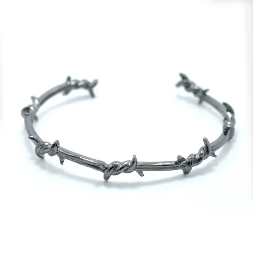 black Мужской Открытый Браслет-манжета твист шипы проволока Pulsera титановая сталь геометрический браслет браслеты 16-20 см колючие украшения - Окраска металла: black