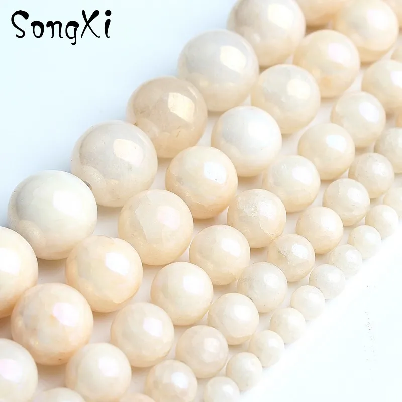 Wholesale Yellow Electroplated Stone Round Loose Beads for Jewelry Making 4 6 8 10 12mm Diy Bead Bracelet Necklace Beadwork 15'' |