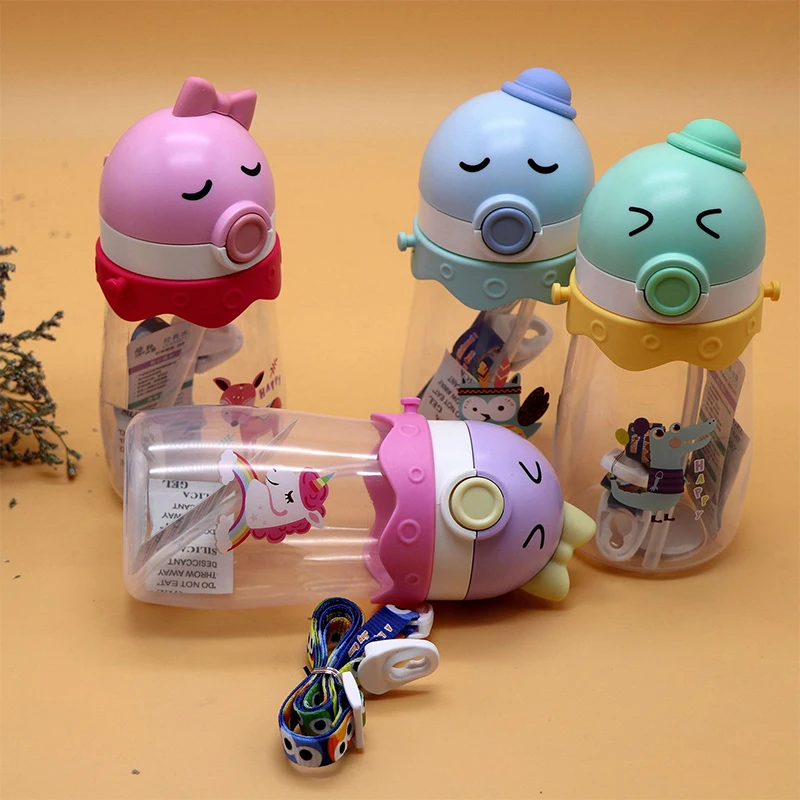 Kids Water Bottle with Straw Unicorn Owl Children's Plastic Strap Drinking Bottles Leakproof Travel Essential Sippy BPA Free | Дом и сад