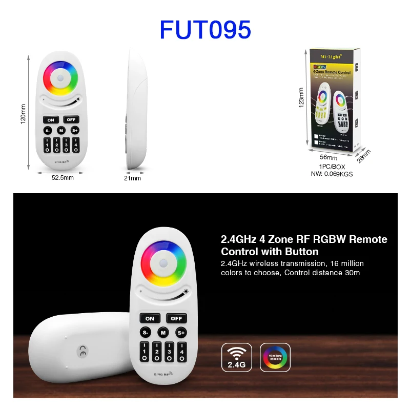 FUT095 Miboxer2.4G RF беспроводной пульт дистанционного управления одноцветная Цветовая температура RGB RGBW RGB+ CCT контроллер светодиодной ленты WiFi iBox умный светильник FUT039 - Цвет: FUT095