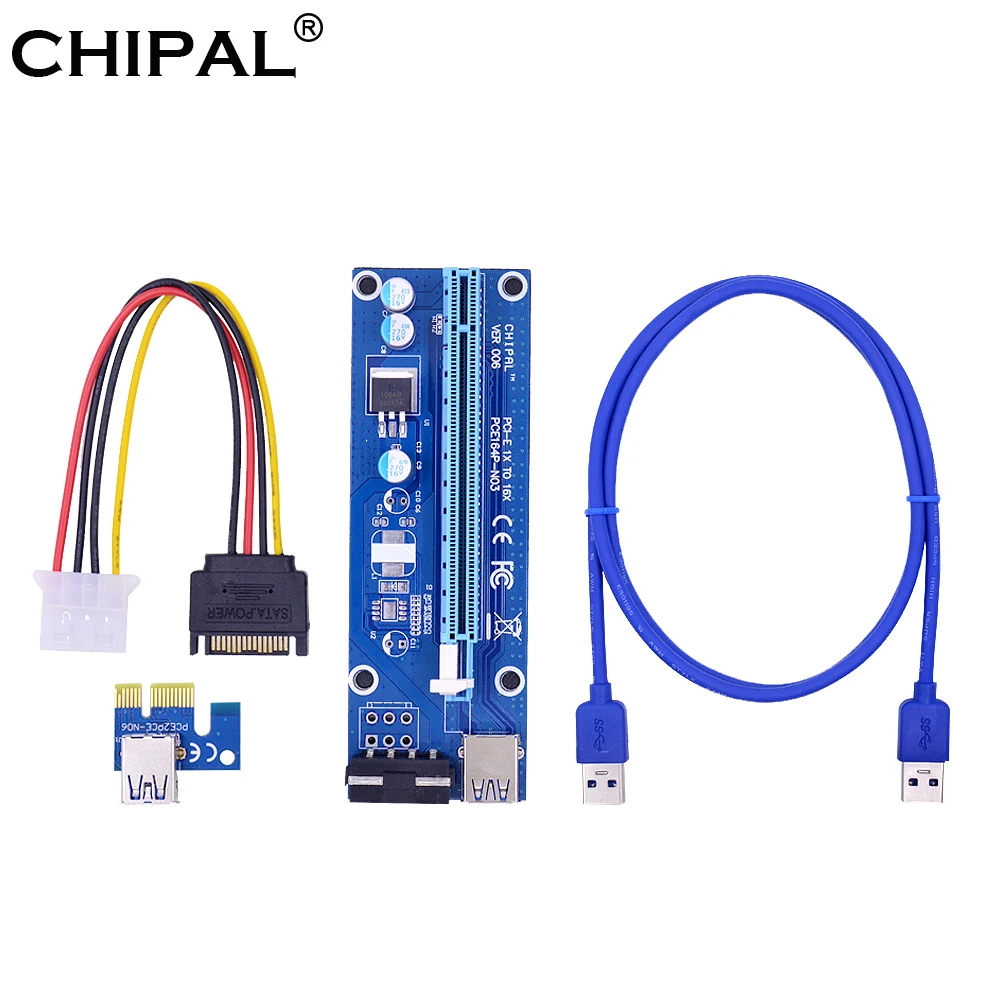 CHIPAL 1M VER006 PCI E Райзер карта Express PCIE 1X 16X адаптер USB 3 0 кабель SATA к 4 контактному шнуру