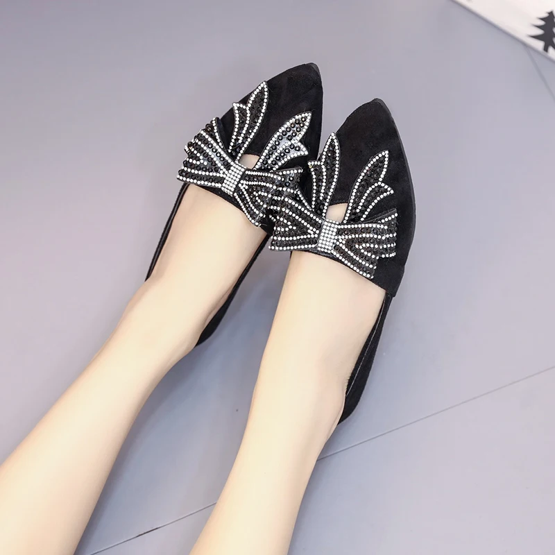 2017 Новая мода острый носок женская обувь Демисезонный бабочка узел Мягкая