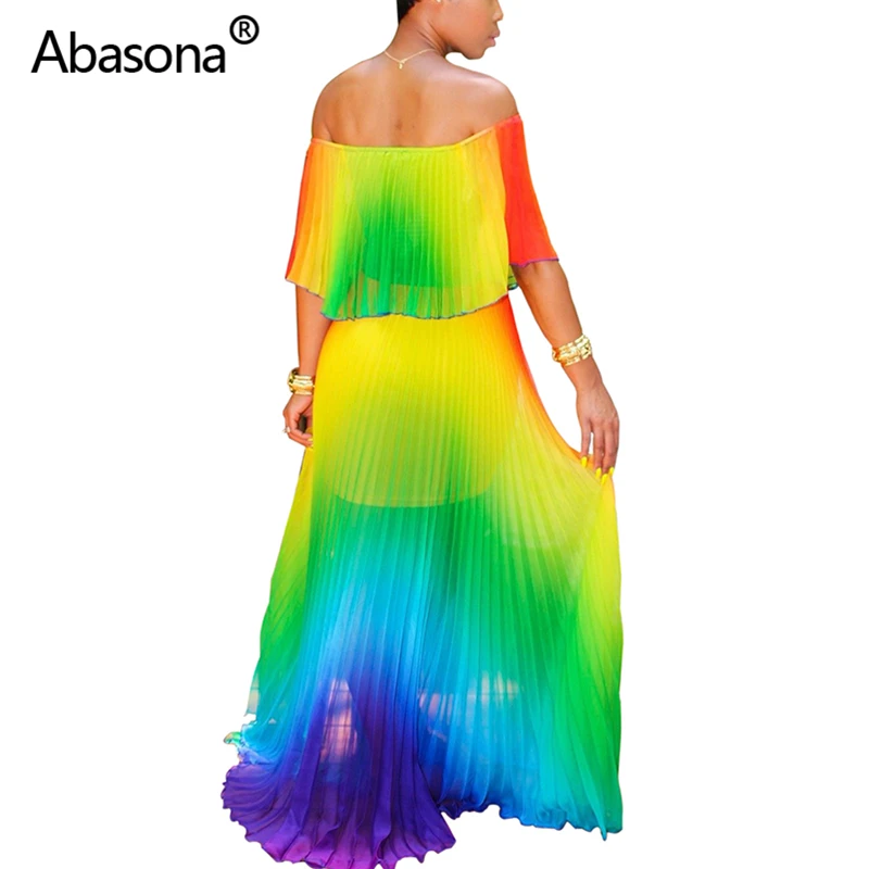 Abasona, без бретелек, с оборками, богемное, градиентный принт, шифоновое, длинное, макси платье, для женщин, Осень-зима, большой подол, элегантные, сексуальные платья для вечеринок