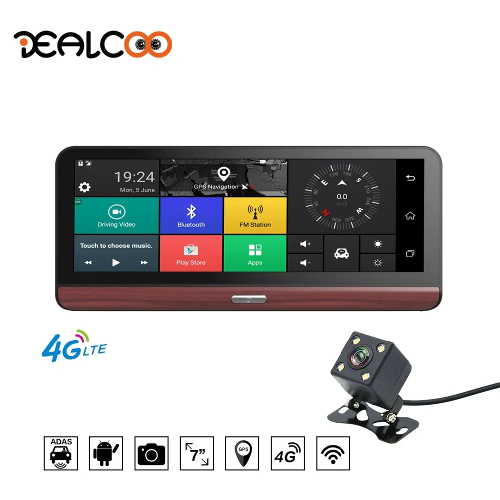 Dealcoo 8' сенсорный экран 4 г dvr автомобиля видео регистраторы камера ADAS 1080 P FHD
