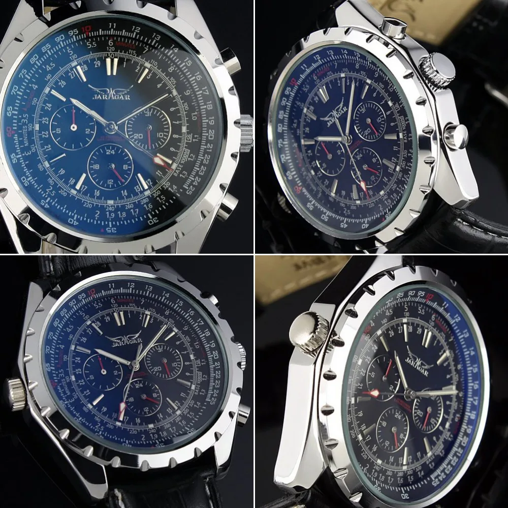 Роскошные автоматические механические часы с 6 стрелками для дня и даты черный